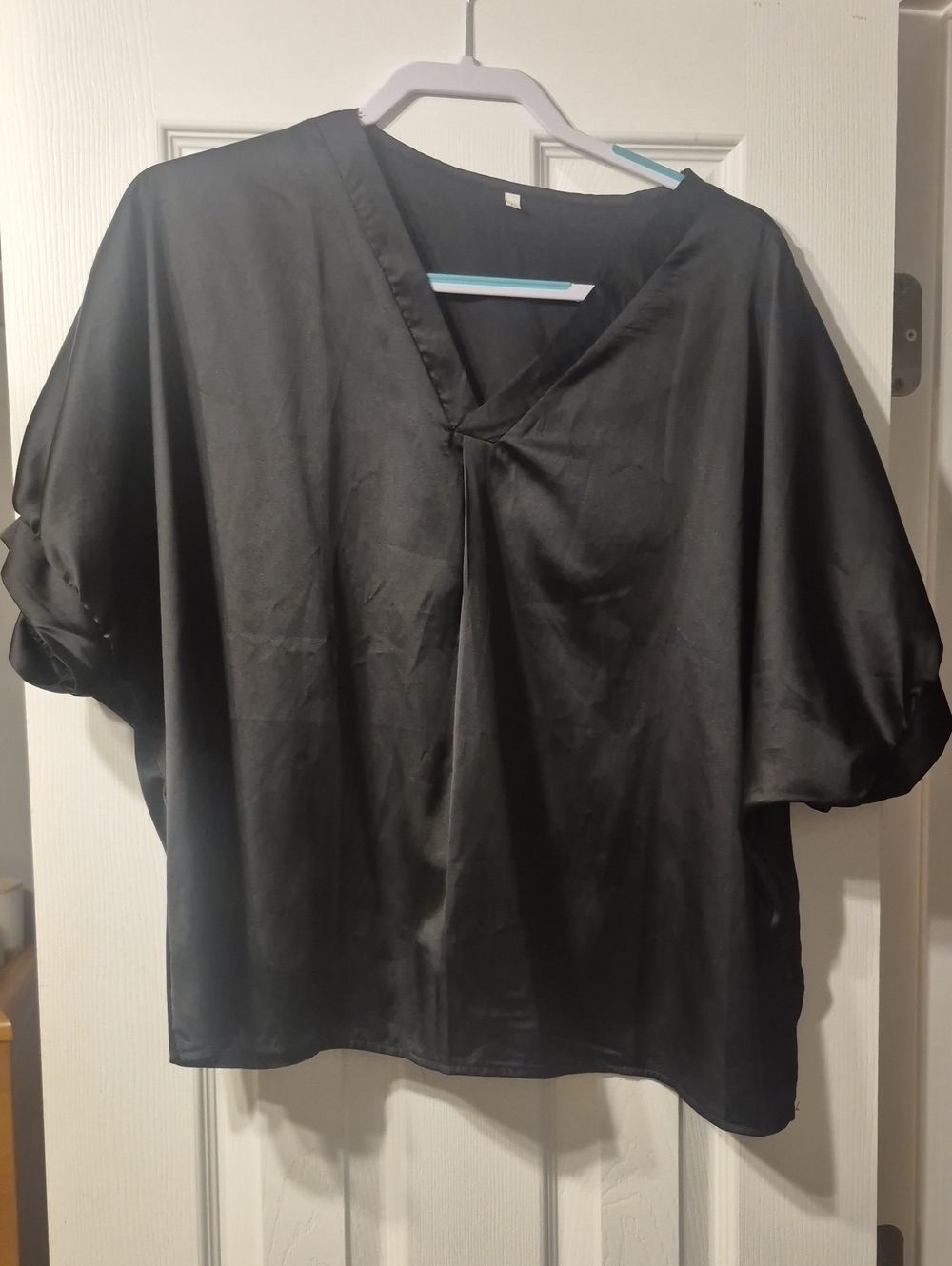 Black V-Neck Short Sleeve Women's Top